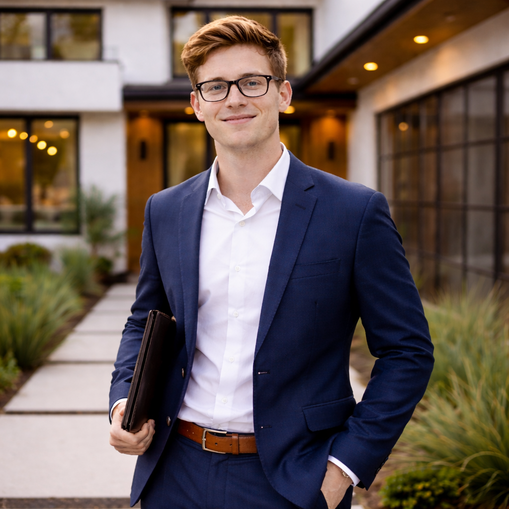 Young real estate professional showing a property to clients